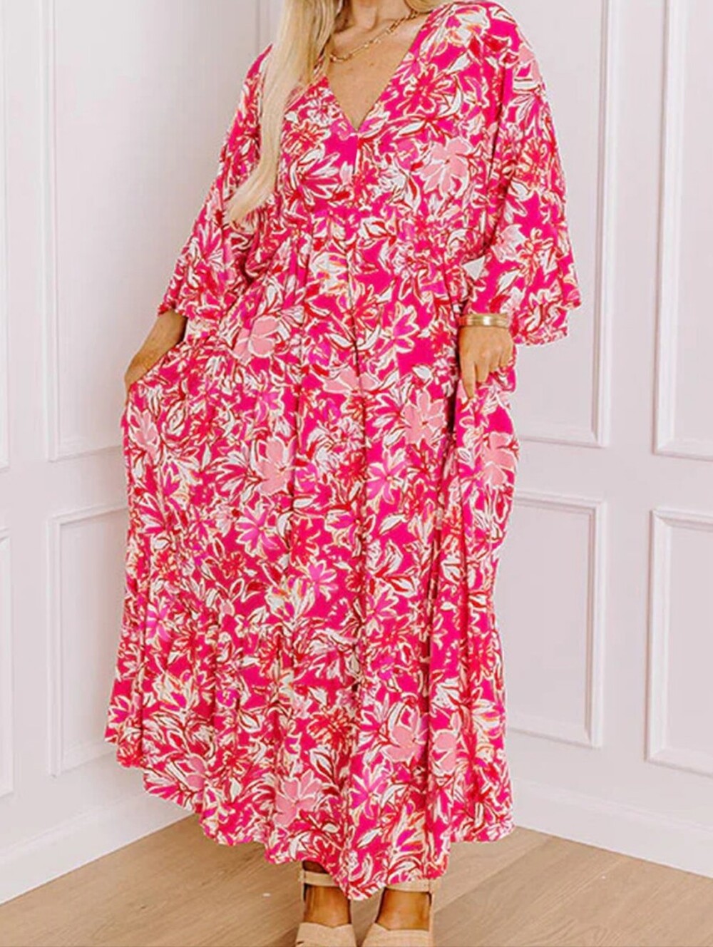 Plus Size Vibrant Pink Floral Maxi Dress NWT